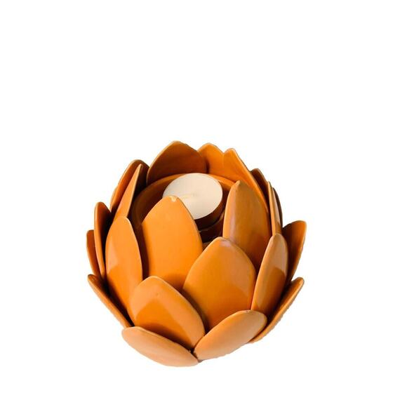 6 Inch Tall Orange Lotus Flower Tea Light Candle Holder Home Decor - Picture 1 of 9